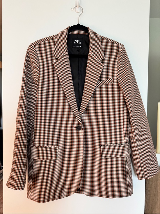 Zara Jackets & Blazers - Zara Checked Houndstooth Blazer in Brown, Black & Cream